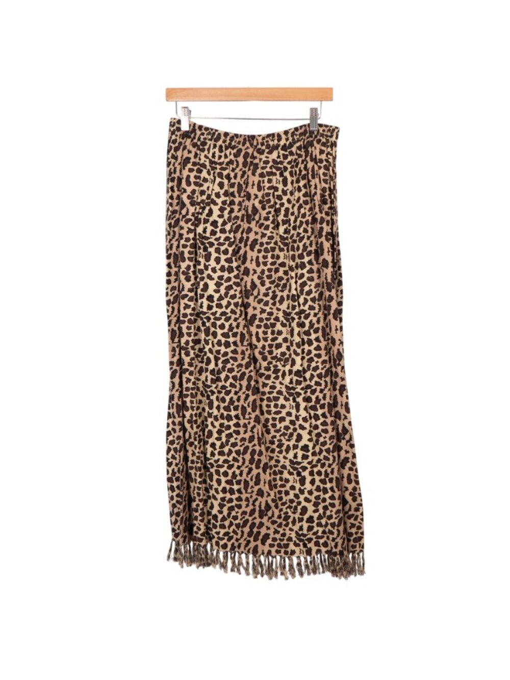 Leopard Print Wrap Skirt M Womens Maxi Y2K Fringe Hem Indie Safari 90s Modest - Picture 5 of 6